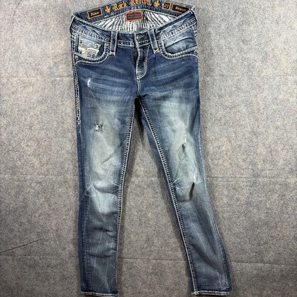 Rock Revival Distressed Women’s Sundee Mid-rise Ankle Skinny Jeans Size 27 - Picture 2 of 11